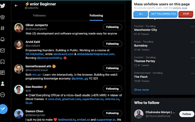 Twitter Mass Unfollow  from Chrome web store to be run with OffiDocs Chromium online