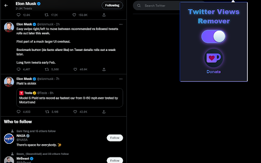Twitter Remove Views  from Chrome web store to be run with OffiDocs Chromium online