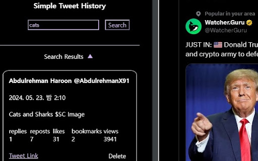 Twitter Simple History  from Chrome web store to be run with OffiDocs Chromium online