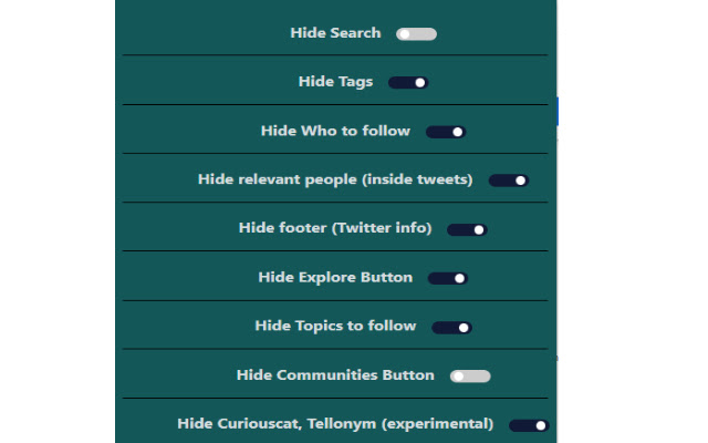 Twitter tags hider  from Chrome web store to be run with OffiDocs Chromium online