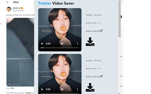 Twitter Video Saver  from Chrome web store to be run with OffiDocs Chromium online