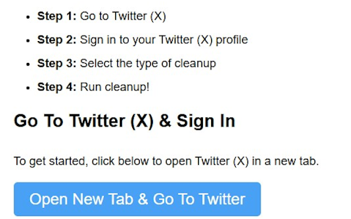 Twitter/X Cleaner  from Chrome web store to be run with OffiDocs Chromium online
