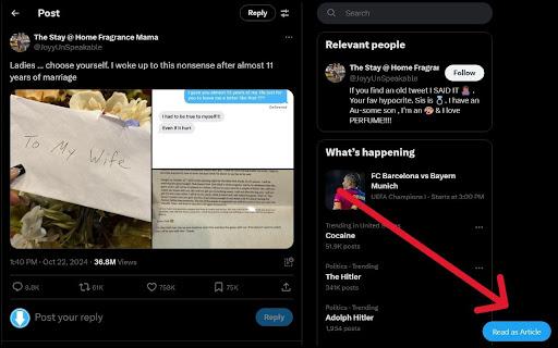 Twitter/X thread Reader  from Chrome web store to be run with OffiDocs Chromium online