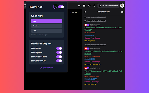 TwizChat  from Chrome web store to be run with OffiDocs Chromium online