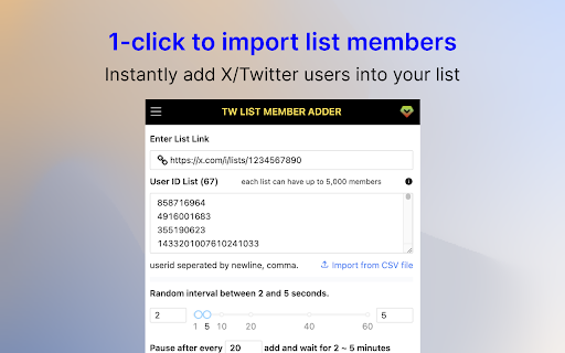 TwListMemberAdder X Bulk Add List Members  from Chrome web store to be run with OffiDocs Chromium online