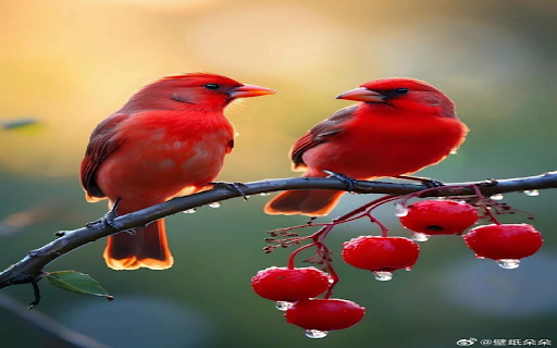 Two red birds wallpape  from Chrome web store to be run with OffiDocs Chromium online