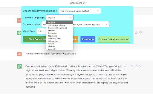 Two Way Voice for ChatGPT  from Chrome web store to be run with OffiDocs Chromium online
