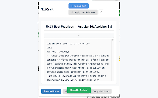 TxtCraft Web Text to Notion  from Chrome web store to be run with OffiDocs Chromium online