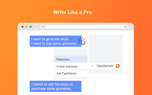 TypeGenieAI  from Chrome web store to be run with OffiDocs Chromium online