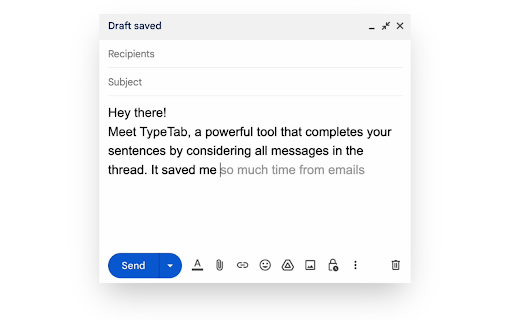 TypeTab Email Autocomplete Like Reading Your Mind  from Chrome web store to be run with OffiDocs Chromium online