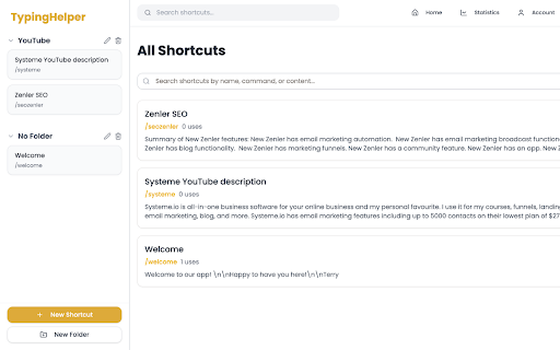 Typing Helper | Free Typing Shortcuts Assistant  from Chrome web store to be run with OffiDocs Chromium online