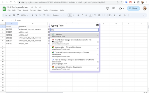 Typing Tabs  from Chrome web store to be run with OffiDocs Chromium online