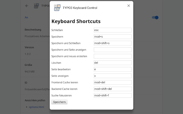 TYPO3 Keyboard Control  from Chrome web store to be run with OffiDocs Chromium online