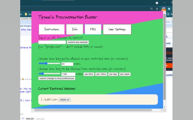 Tyrowos Procrastination Buster  from Chrome web store to be run with OffiDocs Chromium online