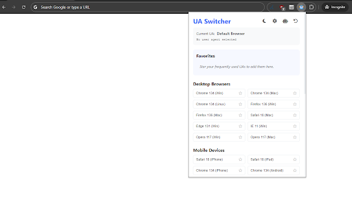 UA Switcher  from Chrome web store to be run with OffiDocs Chromium online