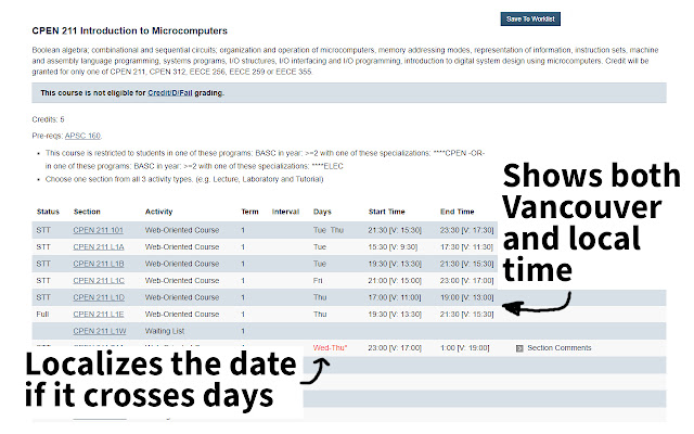 UBC Course Timezone Localizer  from Chrome web store to be run with OffiDocs Chromium online