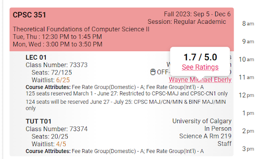 UCalgary Rate My Prof  from Chrome web store to be run with OffiDocs Chromium online