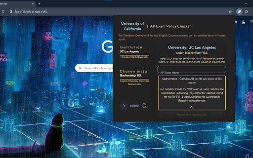 UC AP Exam Policy Checker  from Chrome web store to be run with OffiDocs Chromium online
