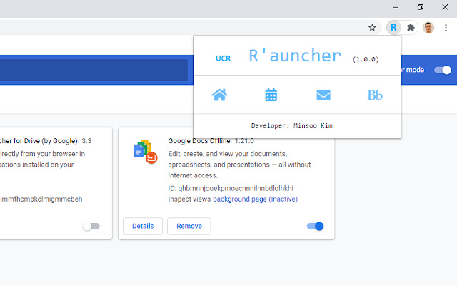 UCR Rauncher  from Chrome web store to be run with OffiDocs Chromium online