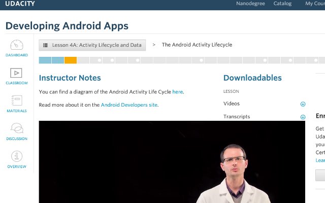Udacity instructor notes above player  from Chrome web store to be run with OffiDocs Chromium online
