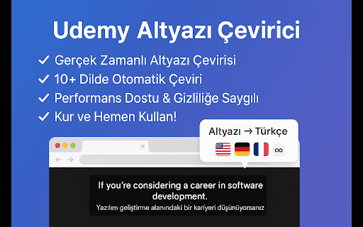 Udemy Altyazı Çevirici  from Chrome web store to be run with OffiDocs Chromium online