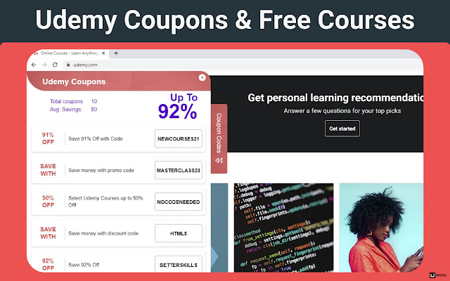 Udemy Coupons  Free Courses  from Chrome web store to be run with OffiDocs Chromium online