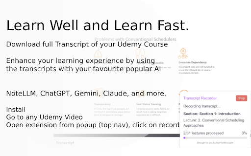 Udemy Full Transcript Extractor for LLMs  from Chrome web store to be run with OffiDocs Chromium online