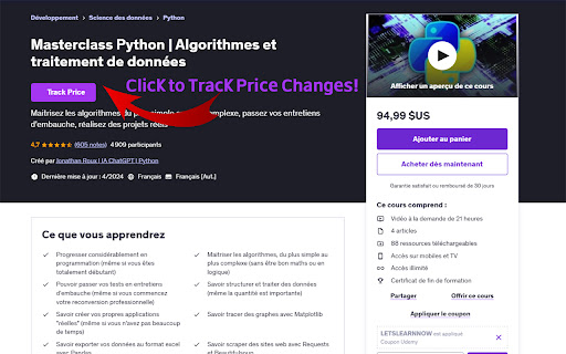 Udemy Price Tracker  from Chrome web store to be run with OffiDocs Chromium online