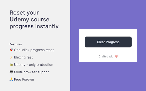 Udemy Reset Progress  from Chrome web store to be run with OffiDocs Chromium online