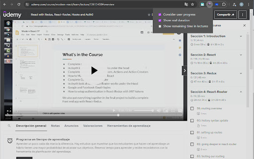 Udemy Time Remaining  from Chrome web store to be run with OffiDocs Chromium online