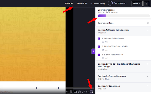 Udemy Watcher  from Chrome web store to be run with OffiDocs Chromium online