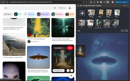 UFO Image Downloader  Gallery  from Chrome web store to be run with OffiDocs Chromium online