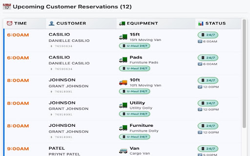 U Haul ESL Upcoming Reservations  from Chrome web store to be run with OffiDocs Chromium online