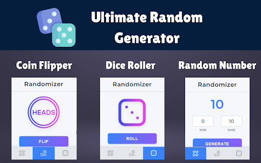 Ultimate Random Generator: Number, Coin  Dice Tools  from Chrome web store to be run with OffiDocs Chromium online