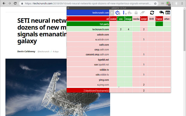 uMatrix development build  from Chrome web store to be run with OffiDocs Chromium online