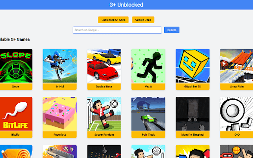 Unblocked Games G+  from Chrome web store to be run with OffiDocs Chromium online