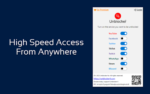 Unblocker 4, unblock your favorite websites  from Chrome web store to be run with OffiDocs Chromium online