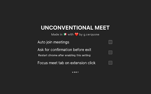 Unconventional Meet  from Chrome web store to be run with OffiDocs Chromium online