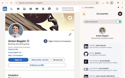 Uncoverfox Find peoples profiles  from Chrome web store to be run with OffiDocs Chromium online