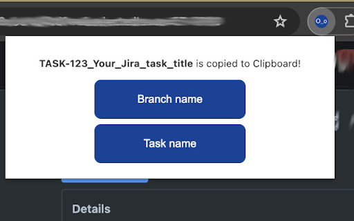 Underscored git branch name from Jira task  from Chrome web store to be run with OffiDocs Chromium online