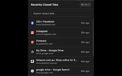 UndoClosedTabs Tab History Restore  from Chrome web store to be run with OffiDocs Chromium online