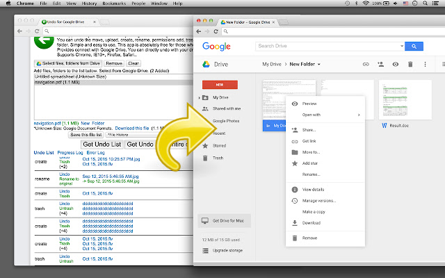 Undo for Google Drive  from Chrome web store to be run with OffiDocs Chromium online