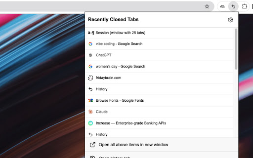 Undo Tab Close from Chrome web store to be run with OffiDocs Chromium online Undo Tab Close from Chrome web store to be run with OffiDocs Chromium online