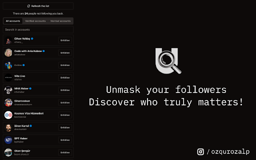 Unfolks Find who doesnt follow you back on Instagram!  from Chrome web store to be run with OffiDocs Chromium online