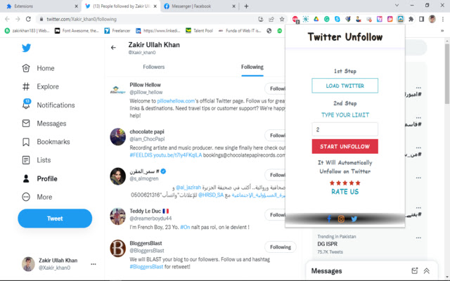 Unfollow All on Twitter 2022  from Chrome web store to be run with OffiDocs Chromium online