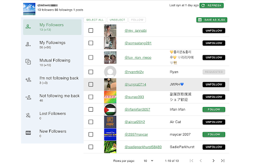 Unfollower Tracker for IG  from Chrome web store to be run with OffiDocs Chromium online