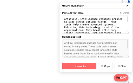 UnGPT: AI Humanizer  SEO Writer  from Chrome web store to be run with OffiDocs Chromium online