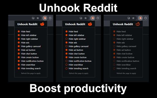 Unhook Reddit  from Chrome web store to be run with OffiDocs Chromium online
