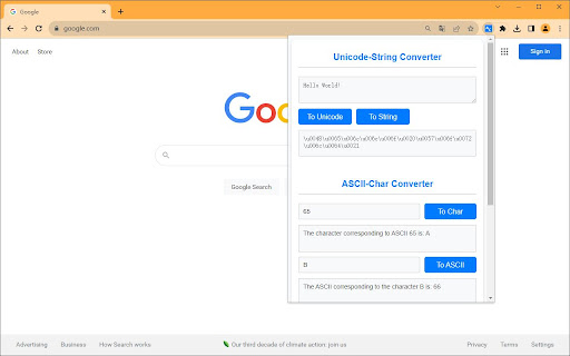 Unicode Converter / ASCII Converter  from Chrome web store to be run with OffiDocs Chromium online
