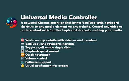 Universal Media Controller  from Chrome web store to be run with OffiDocs Chromium online